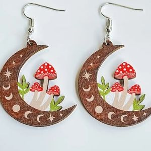 Mushroom Moon Phase lightweight wooden earrings